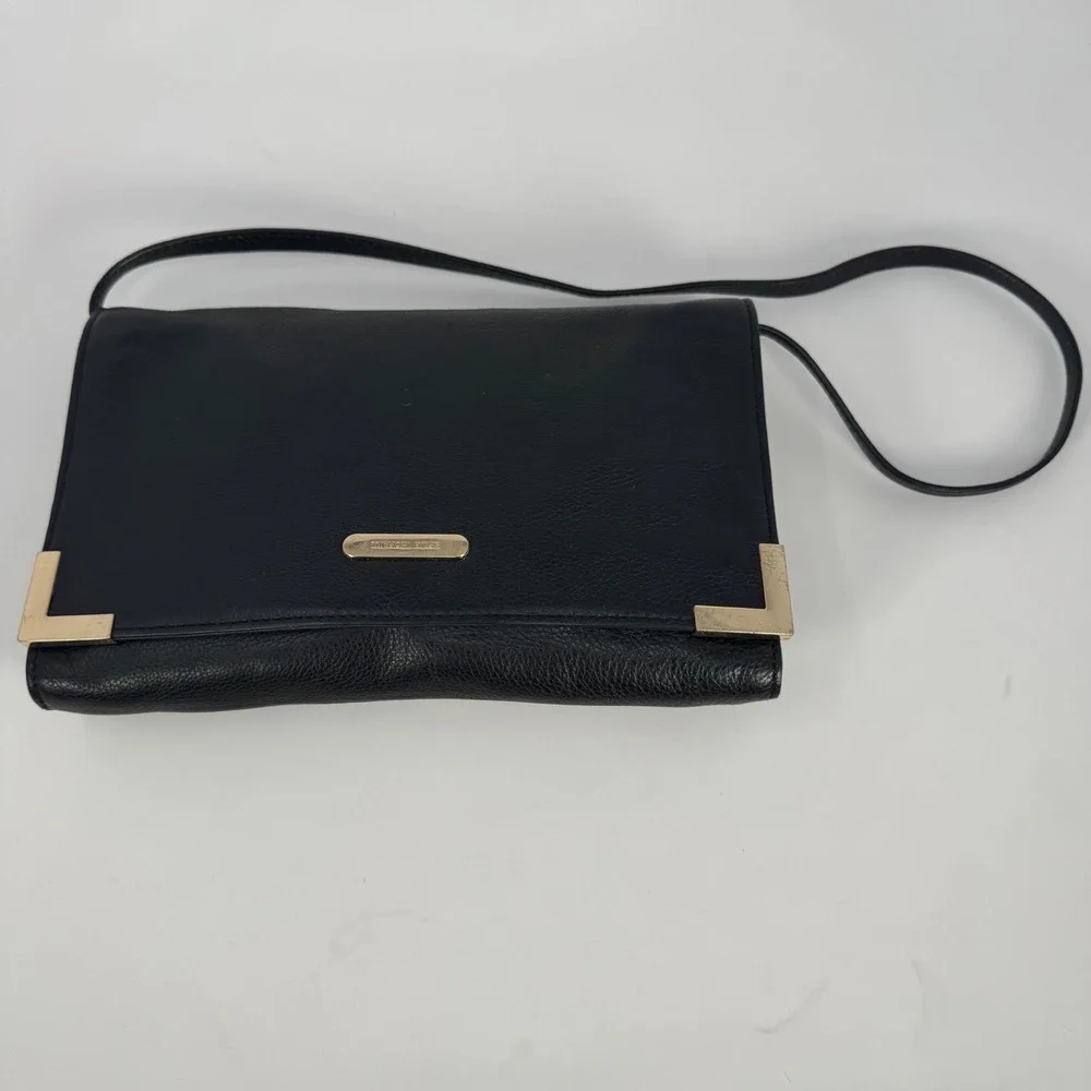 Michael Kors Black Leather Shoulder Bag Gold Hardware Clutch‎ Removable Strap